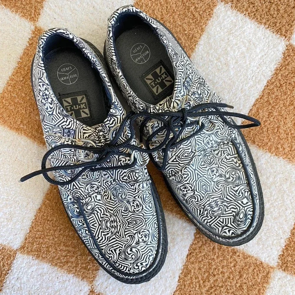 T.U.K Black and White Patterned Platform Shoes